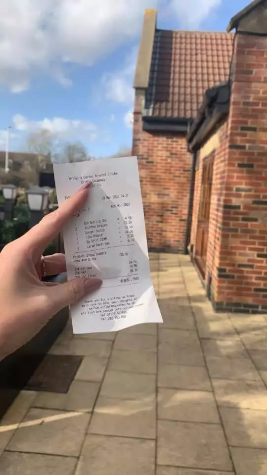 Hannabella showed her receipt to the manager at the Weston-super-Mare restaurant to prove she'd dined at another Miller & Carter without incident.