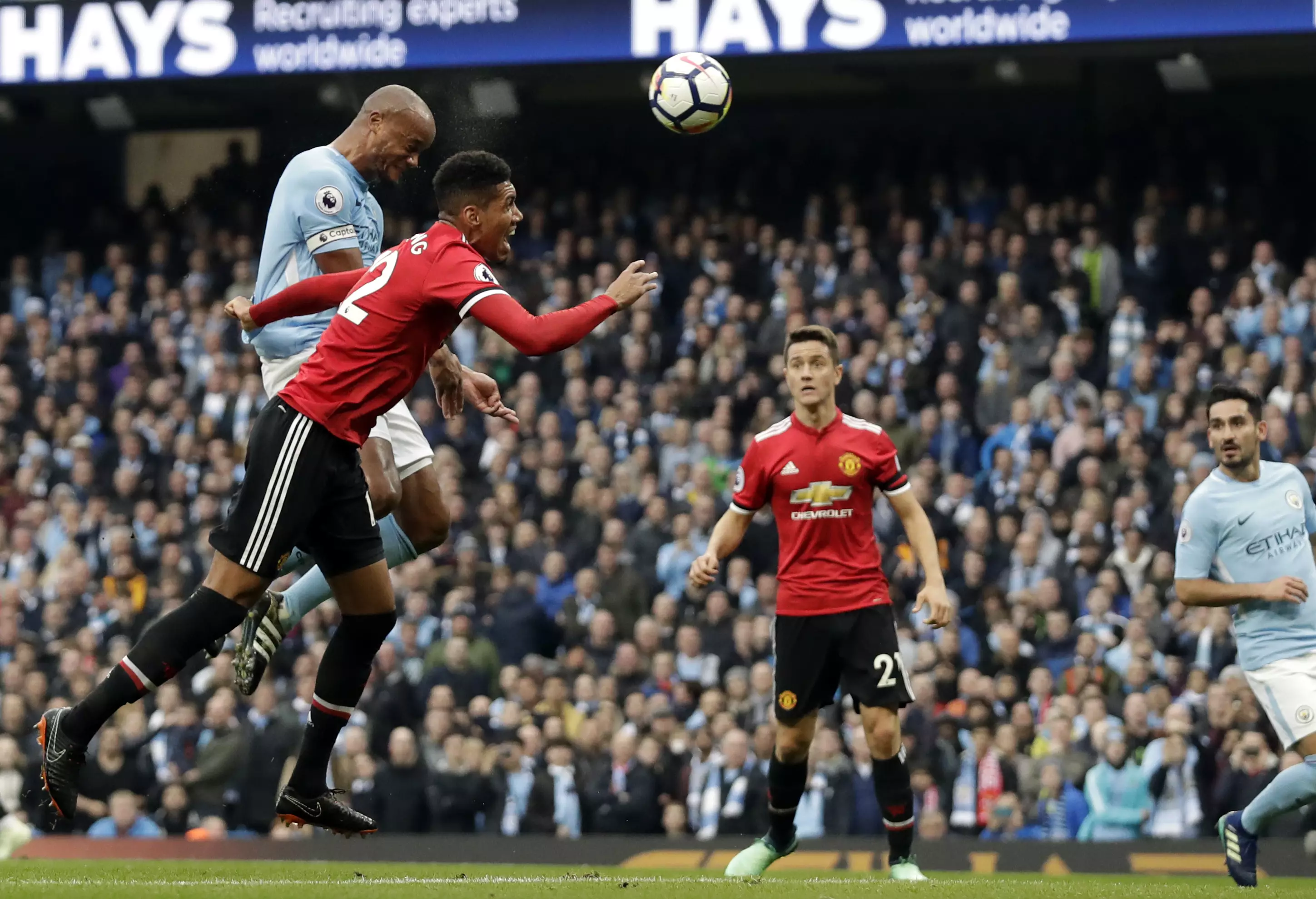 Smalling was left for dead by Kompany last week. Image: PA Images