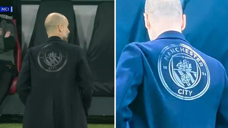 Pep Guardiola's New Coat Has A MASSIVE Manchester City Crest On The Back