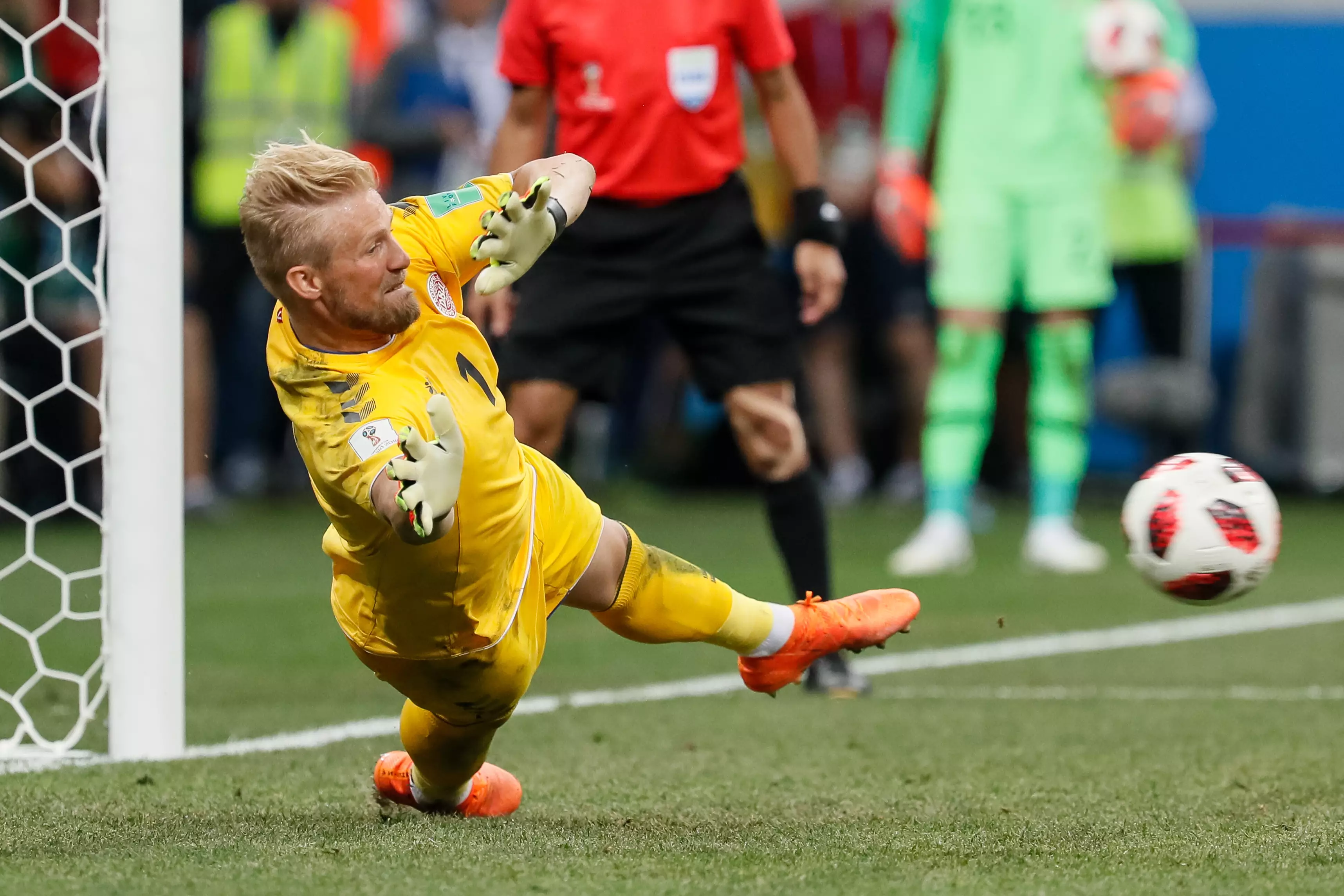 Kasper Schmeichel saving a penalty at the World Cup
