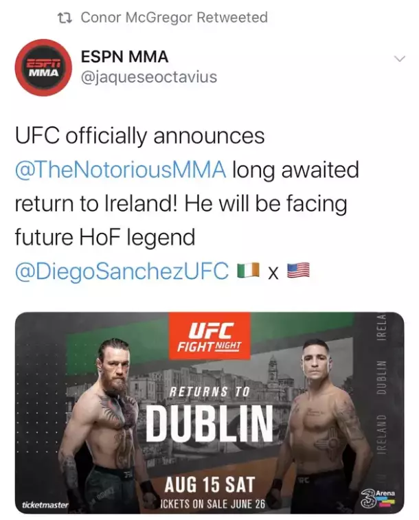 McGregor's retweet which has since been undone. 