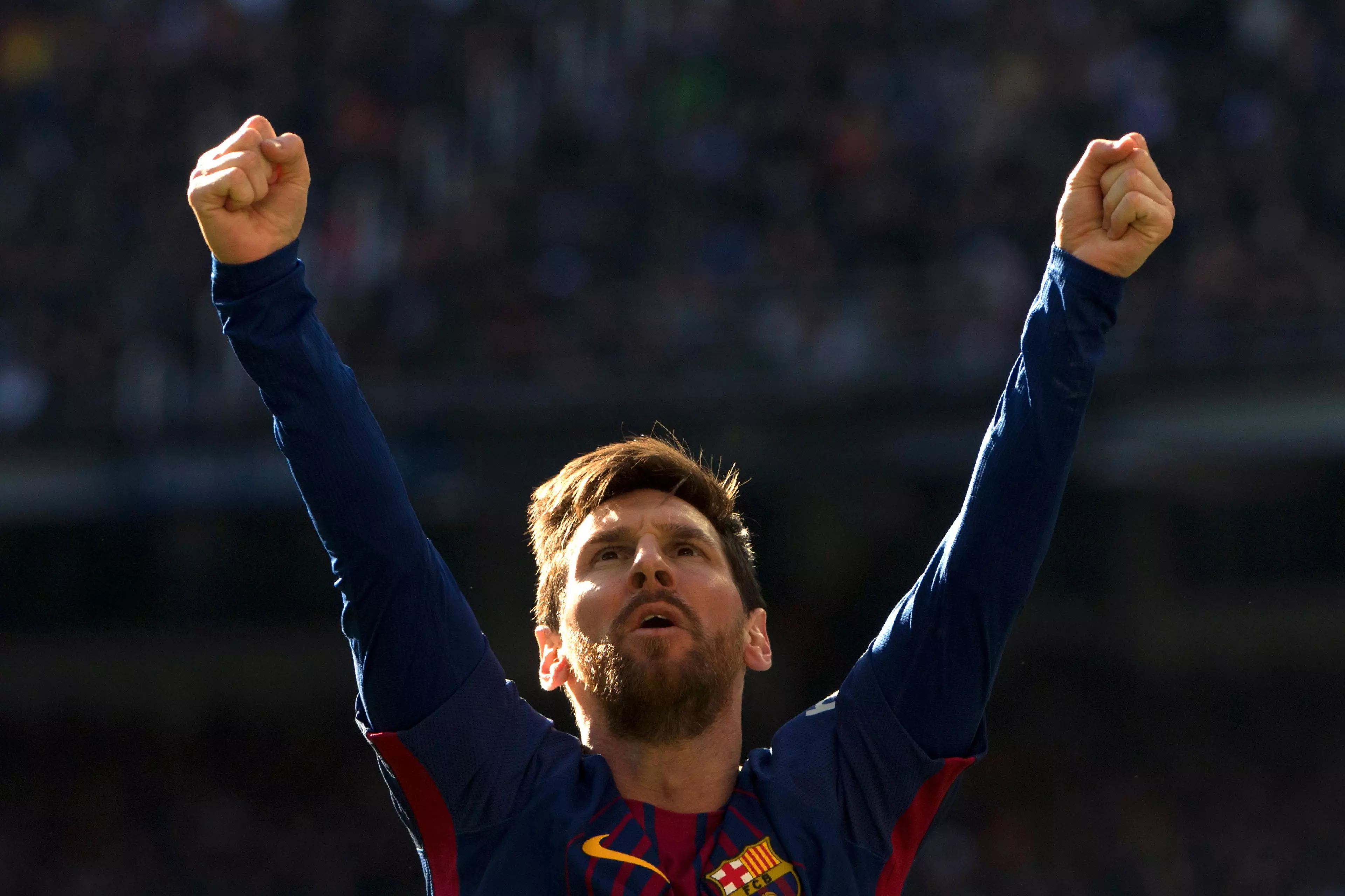 Messi celebrates at the Bernabeu. Image: PA
