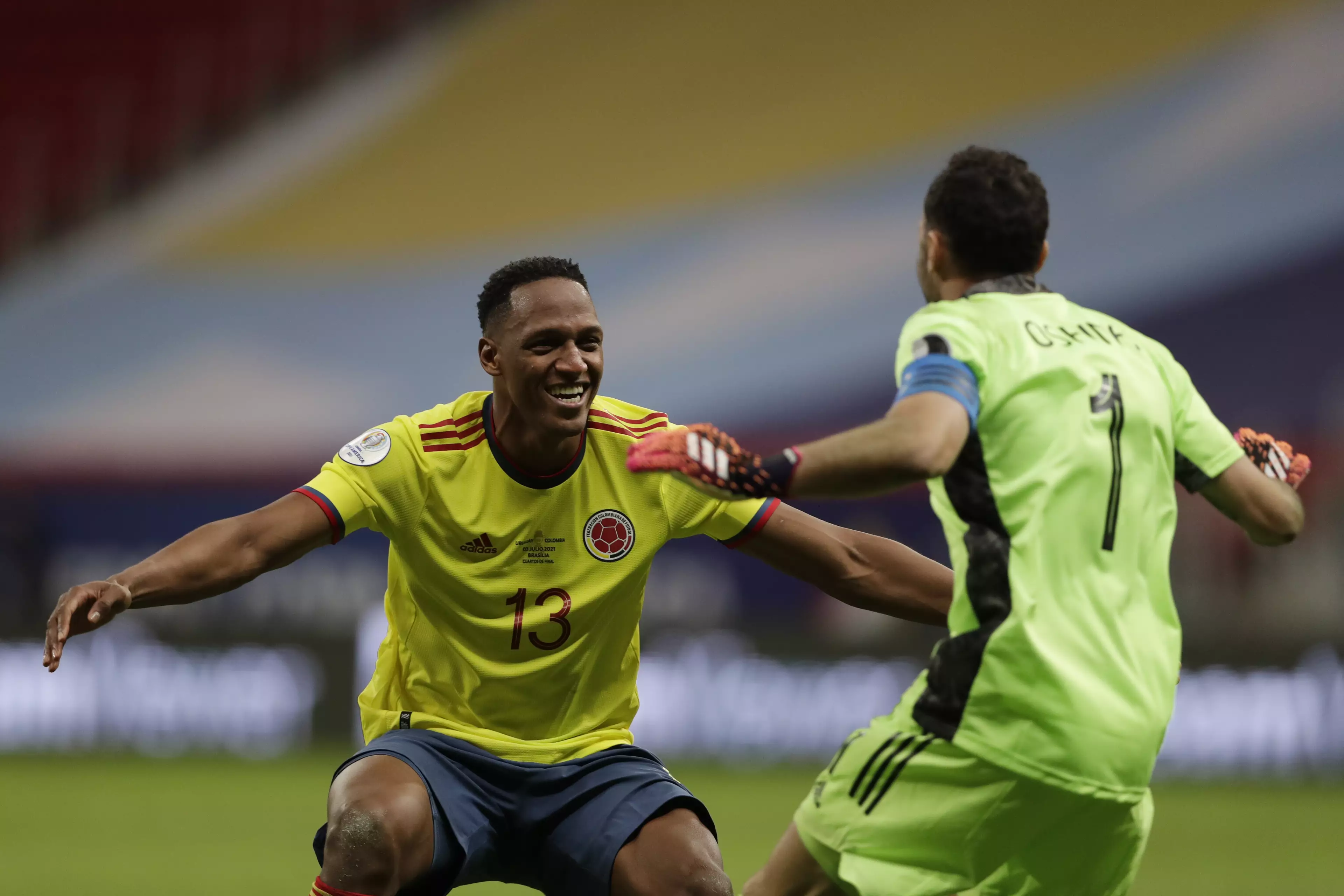 Mina celebrates for the second time in the shoot out, this time after Colombia had won. Image: PA Images