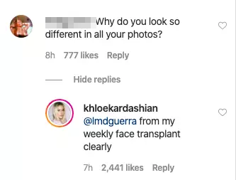 Khloe clapped back on Instagram (