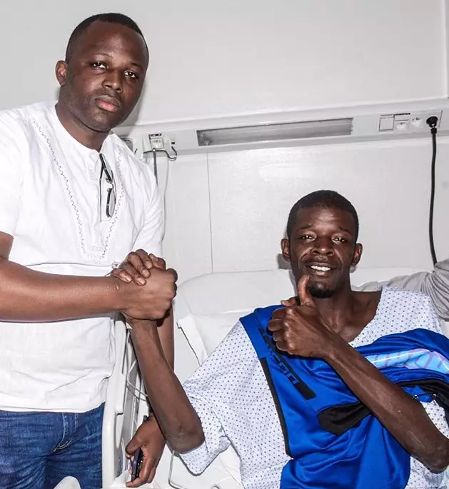 N'Diaye gives a thumbs up from hospital.