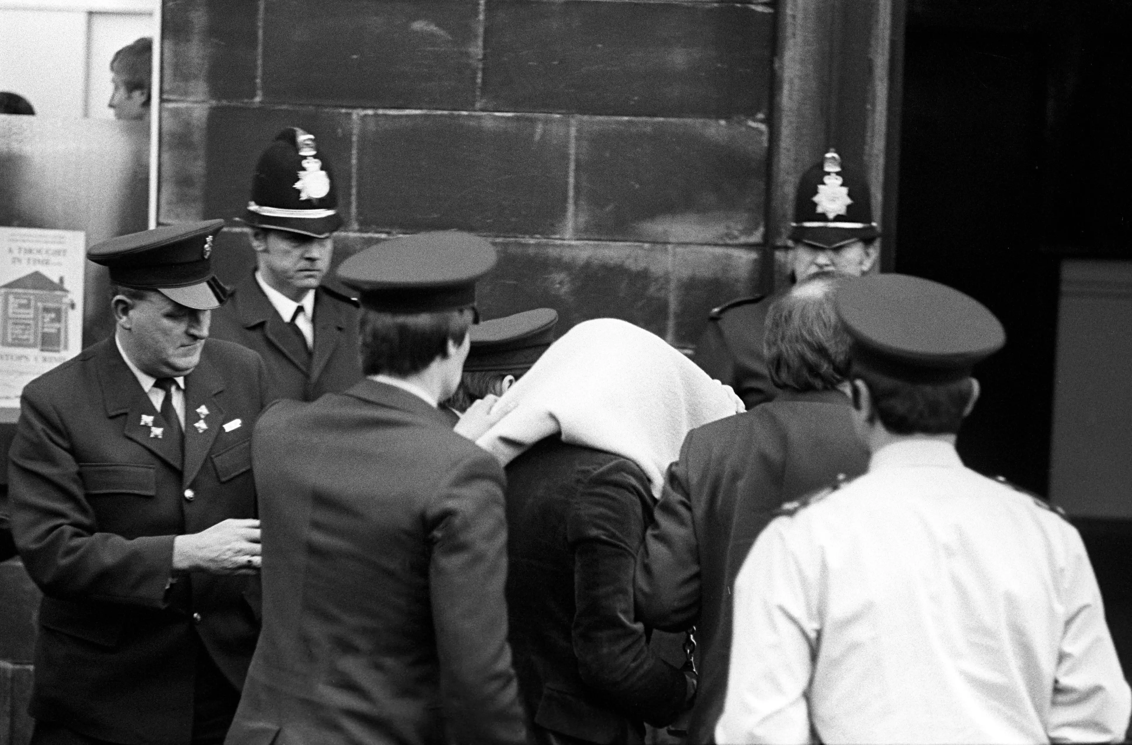Peter Sutcliffe arriving at Dewsbury Magistrates Court in 1981.