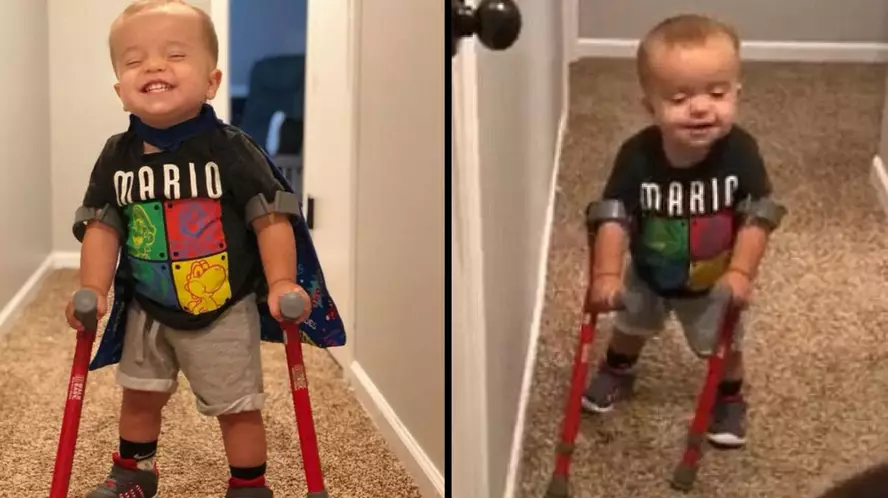 Boy With Spina Bifida Walks On Crutches And Shares Excitement With His Best Mate Dog