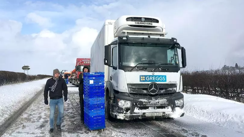 ​Greggs Delivery Driver Proves Not All Heroes Wear Capes As He Hands Out Food To Stranded Drivers