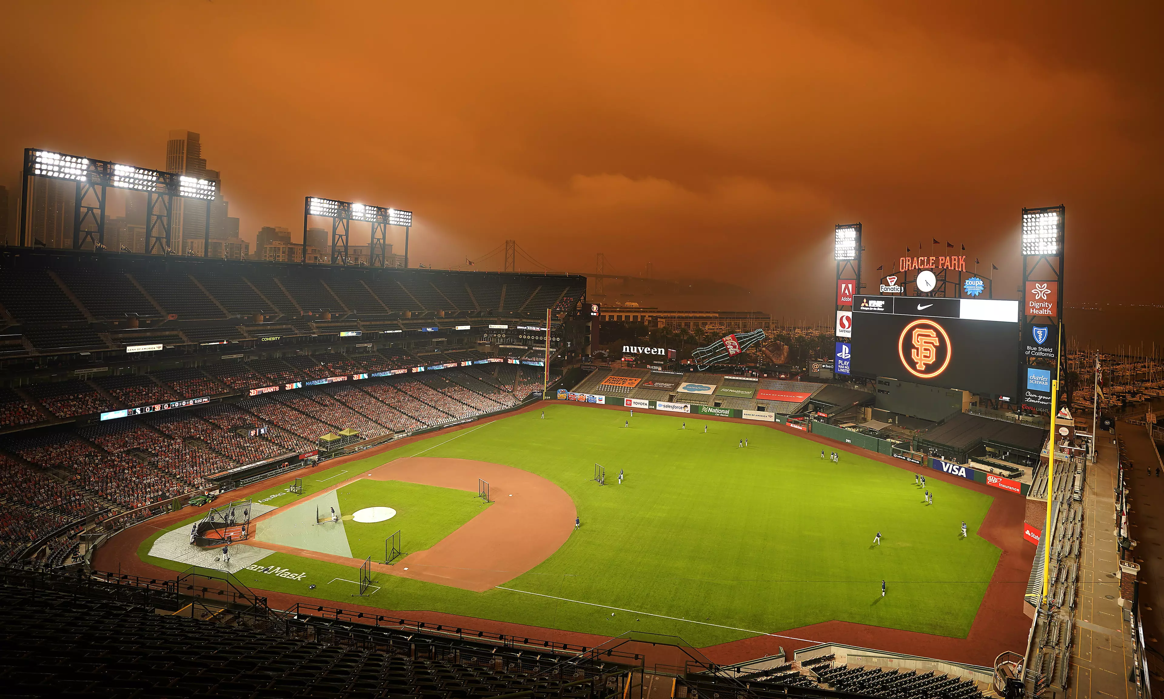 Apocalyptic skies over Oracle Park.