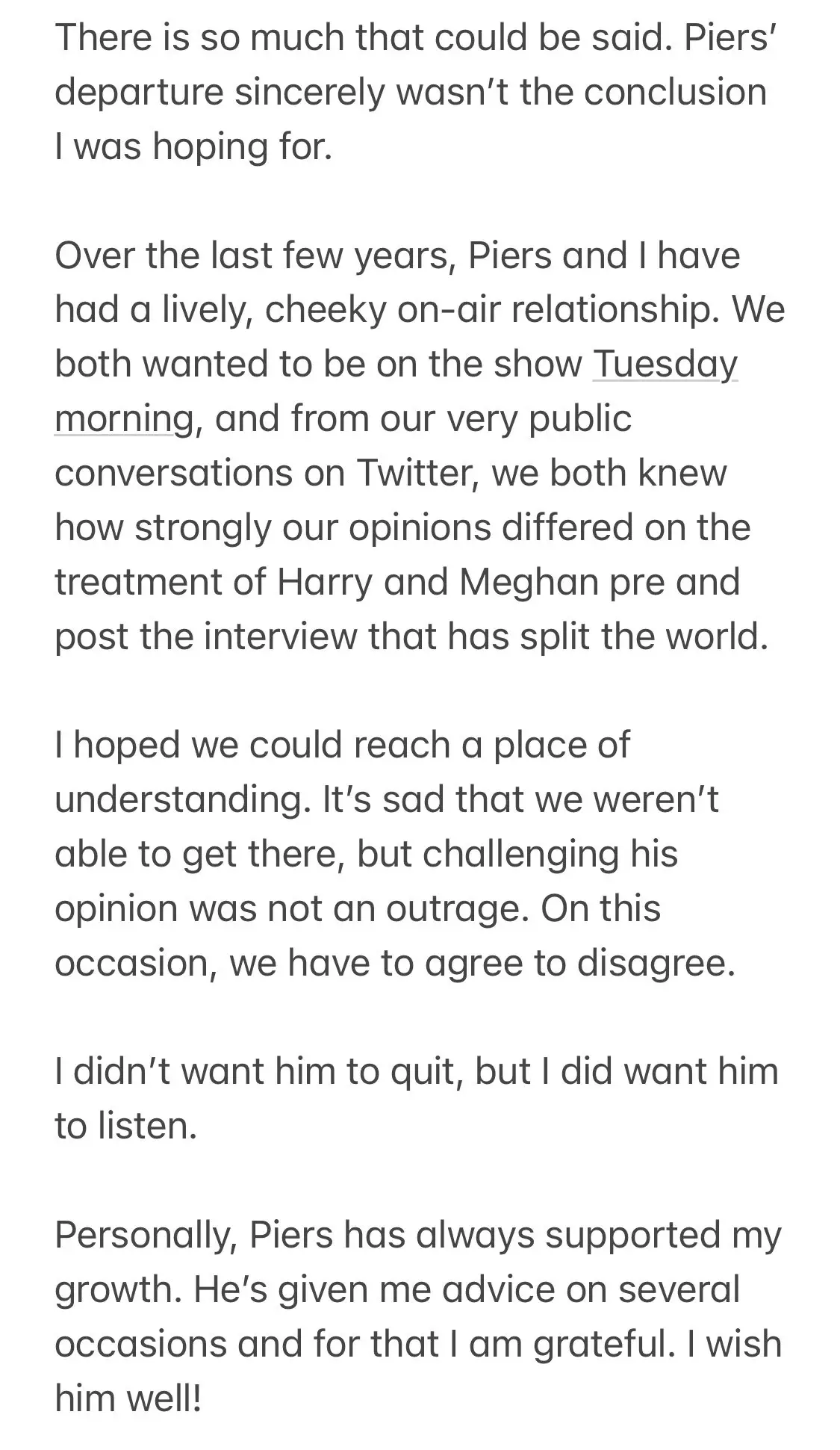 Alex issued the statement on Twitter (