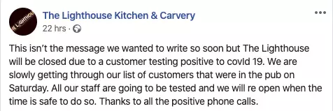 The Lighthouse Kitchen and Carvery posted this message on Facebook (