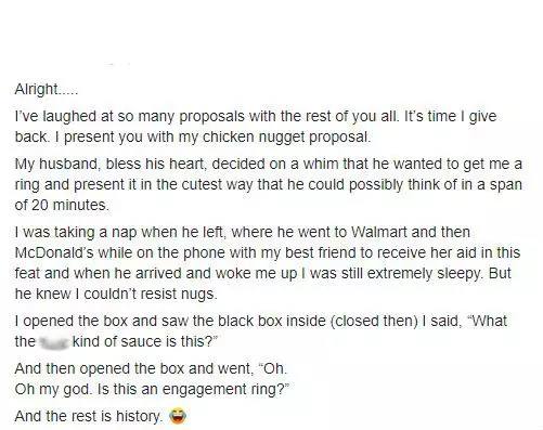 The woman took to Facebook to share her unconventional proposal. (