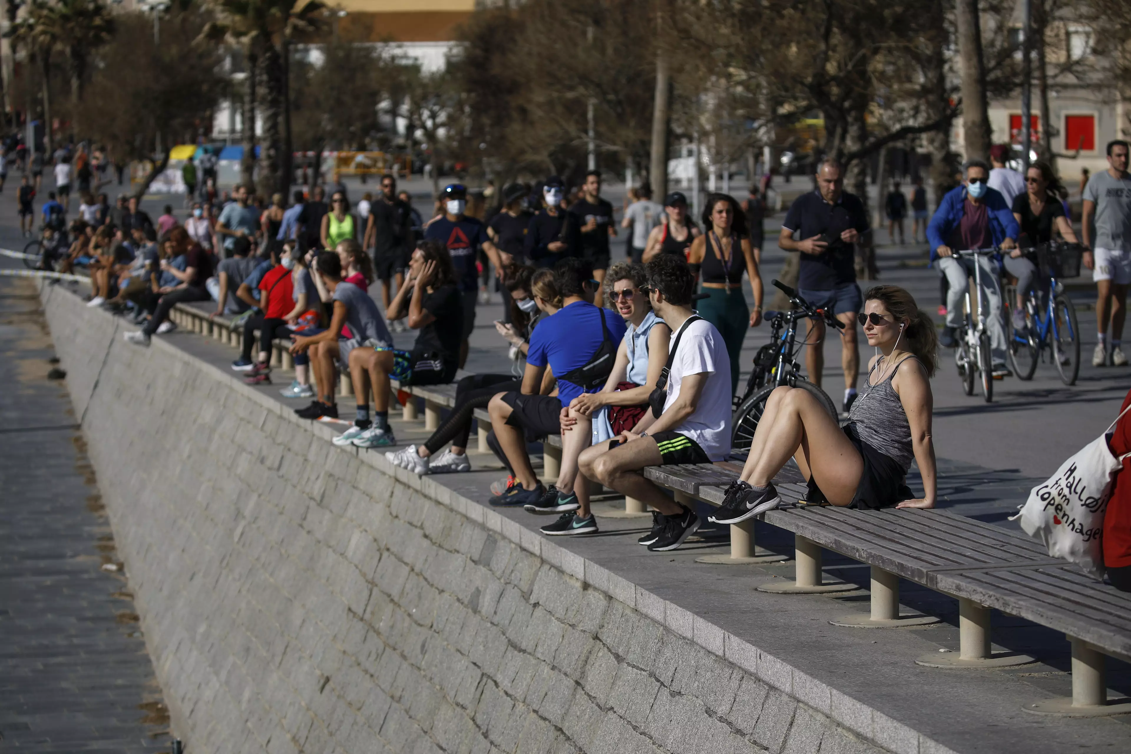 People flocked to the beach in Barcelona.