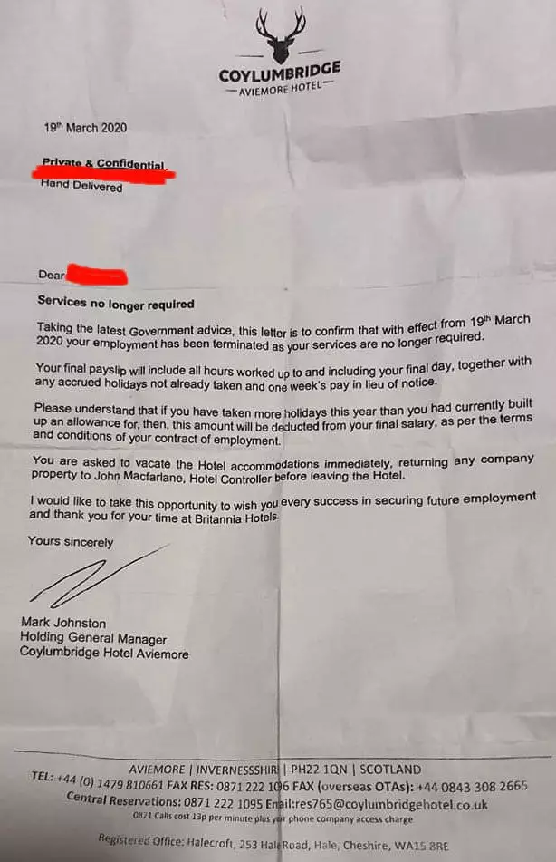 The letter sent to staff.