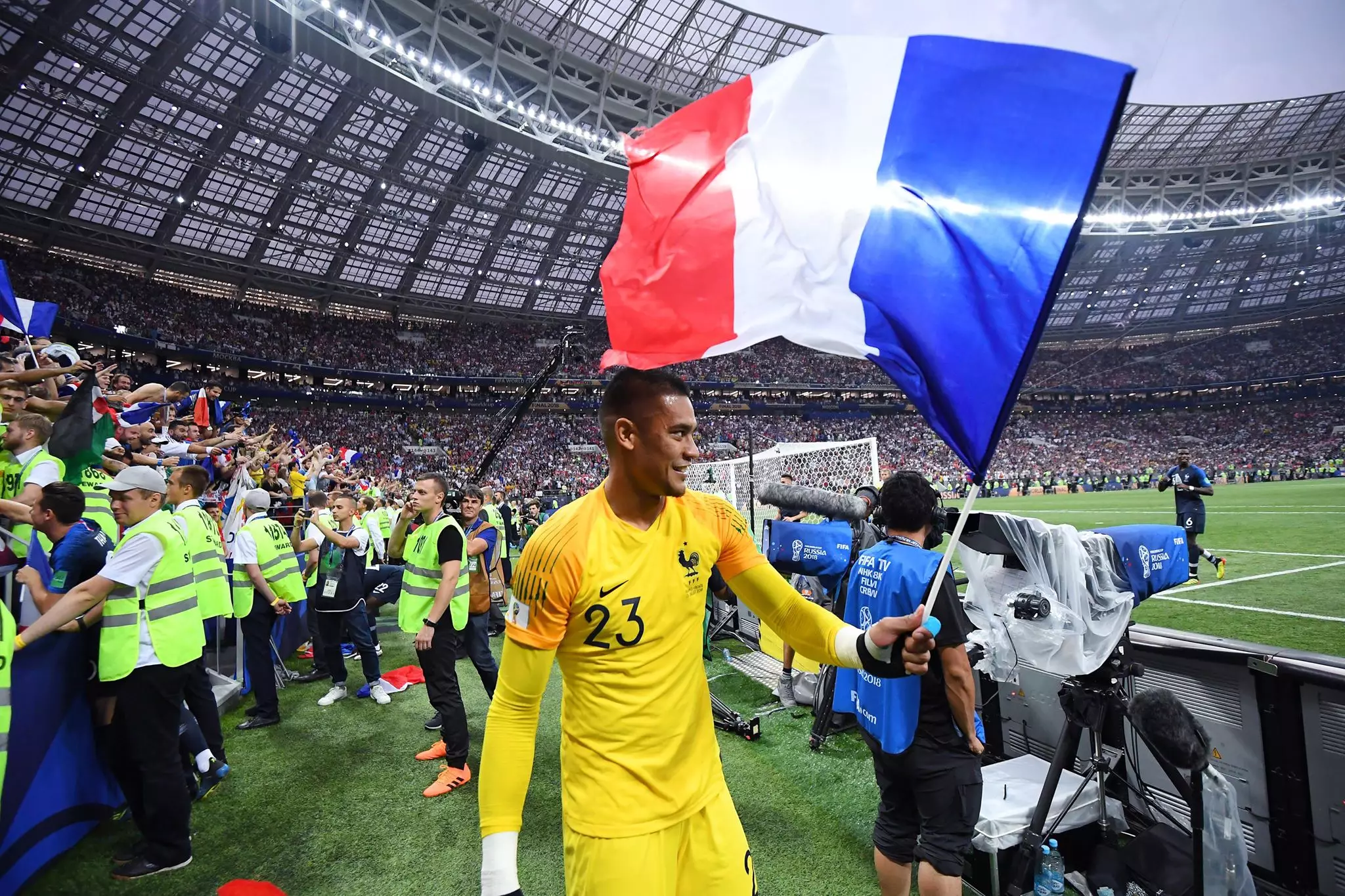 Areola celebrating with the French flag after winning the World Cup. Image: PA Images