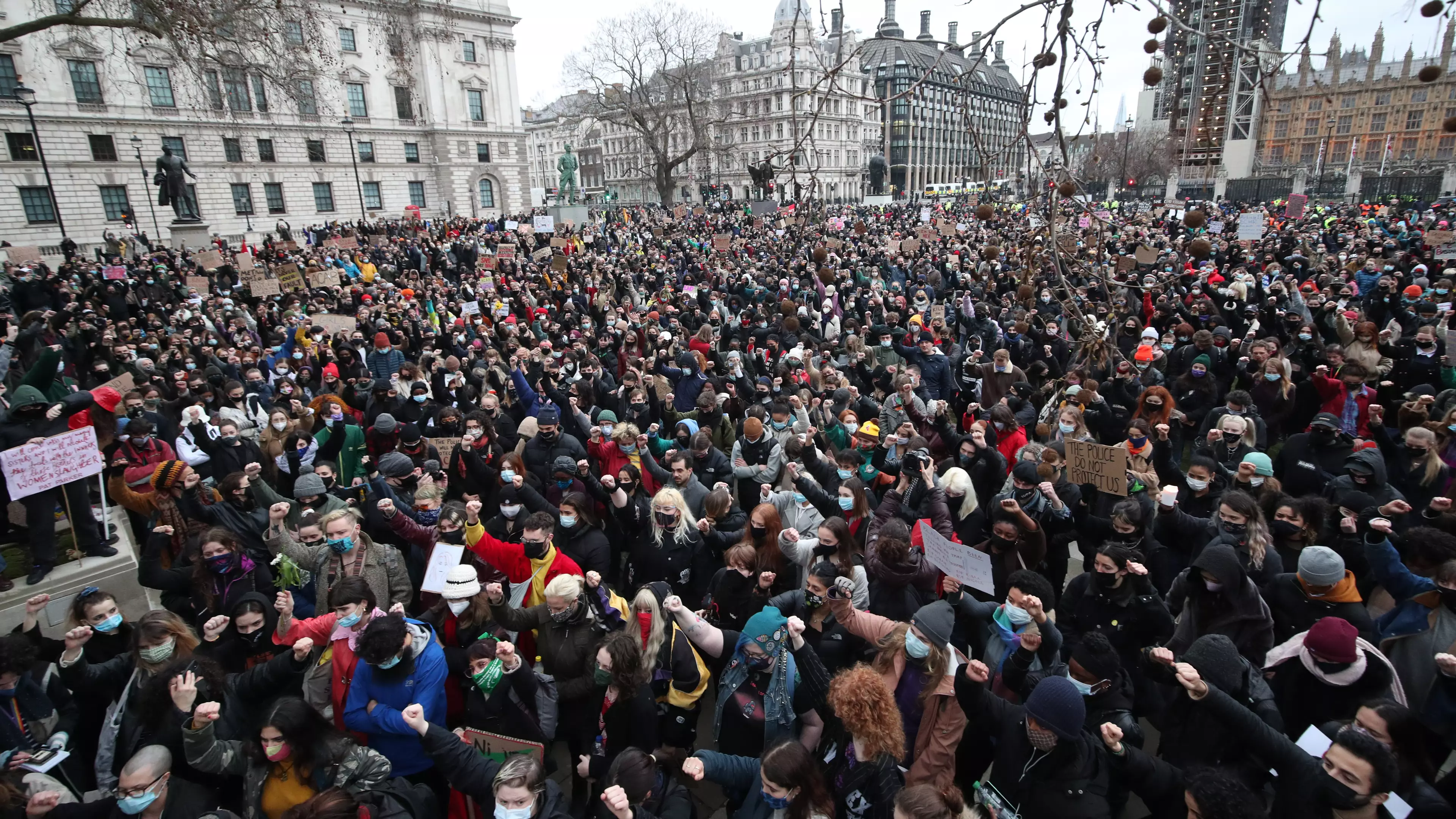 Thousands March On Parliament Square In Protest Over Police Handling Of Sarah Everard Vigil