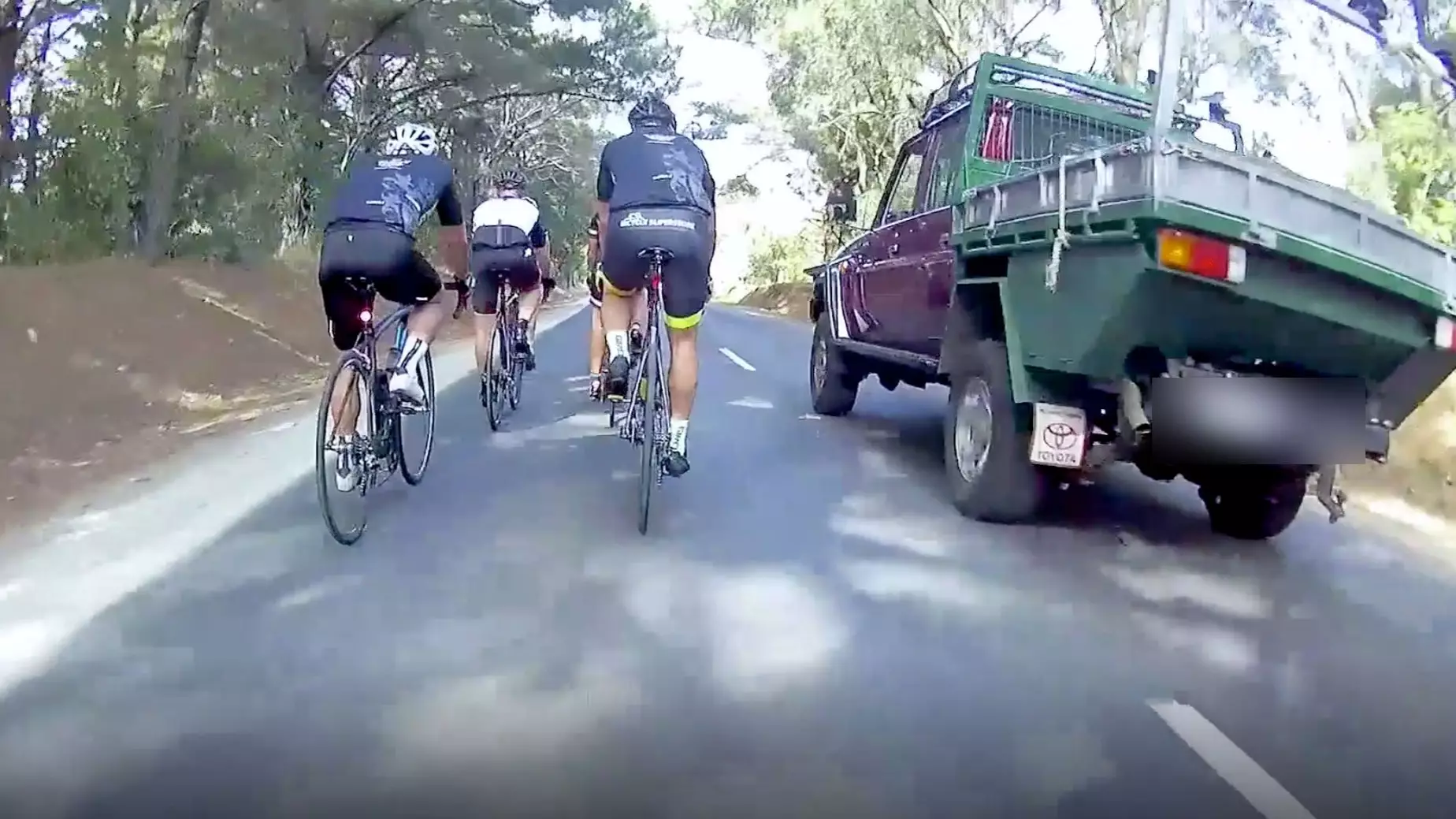 Cyclist Slams Ute Driver For Overtaking Then Braking Hard Causing Group To Fall Over