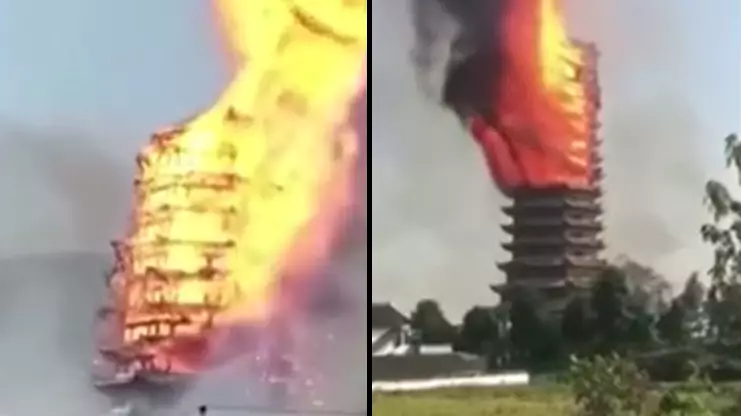 WATCH: Asia's Tallest Wooden Pagoda Erupts In Flames And Burns To The Ground 