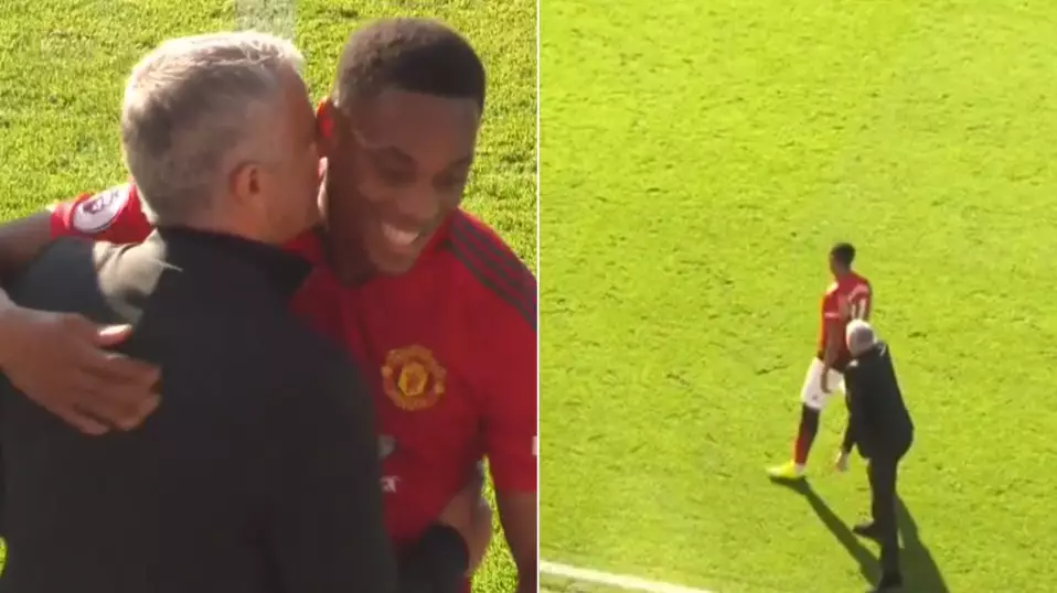 Jose Mourinho Walks On The Pitch To Congratulate Anthony Martial For Closing Down 