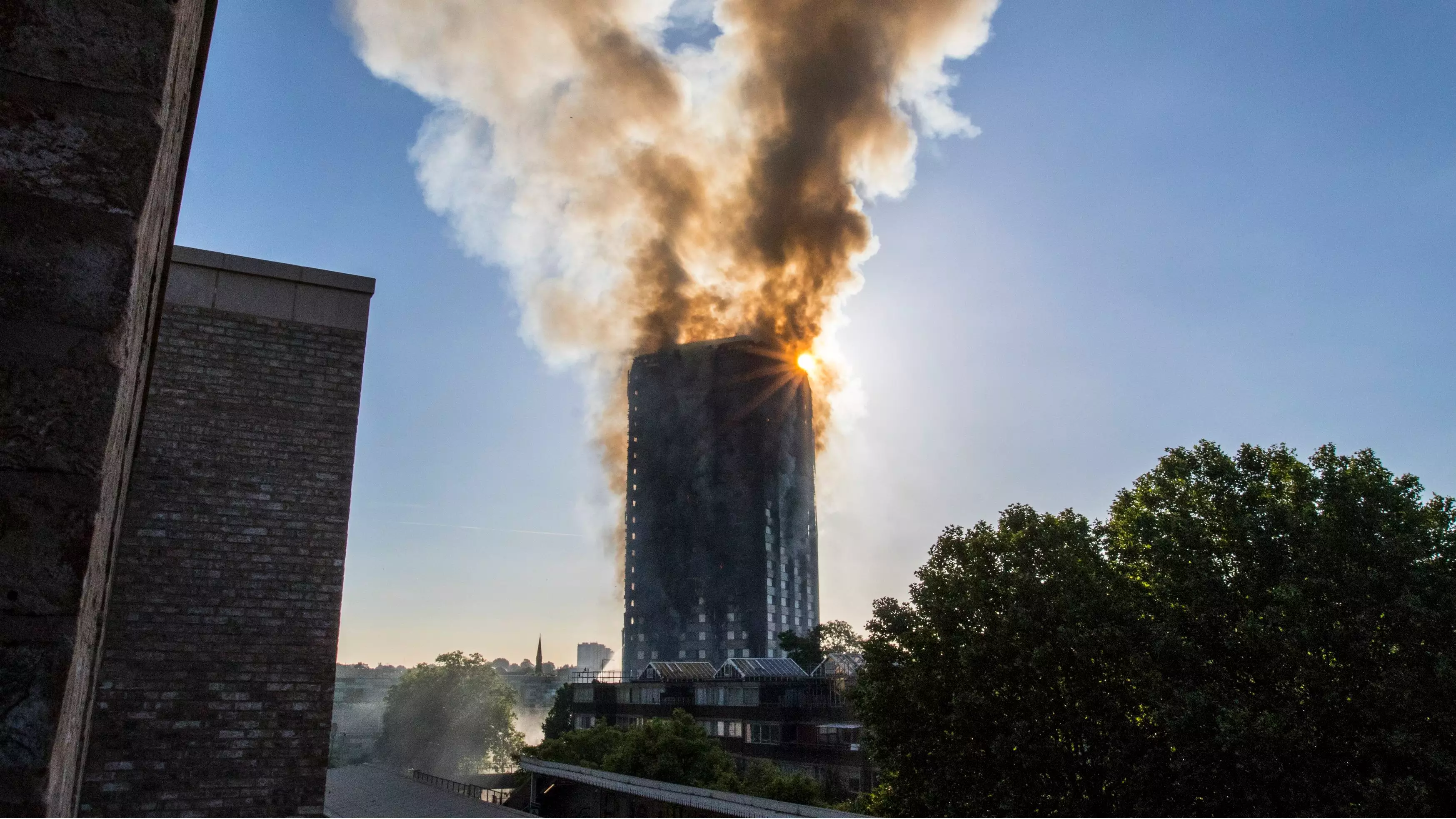 Grenfell Tower in London on fire