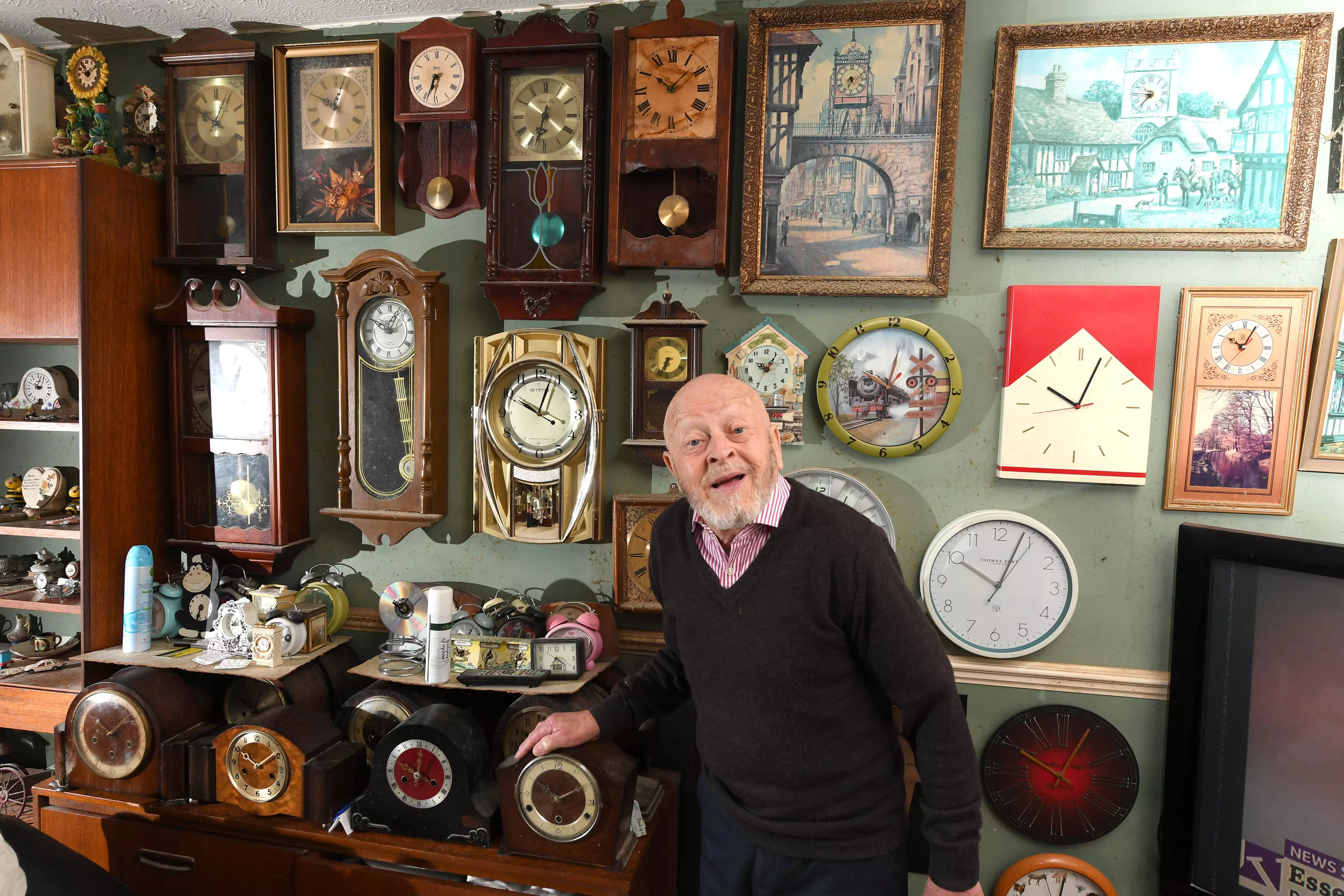 Twenty-five of Roy's clocks chime every 15 minutes.