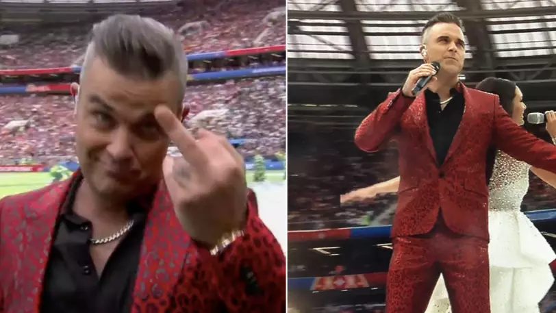 Robbie Williams Gives The Middle Finger To Millions Watching At Home During World Cup Ceremony 