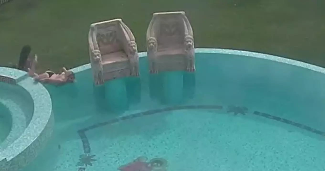 One model jumped into the pool to escape the kangaroo.
