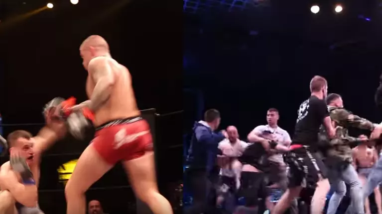MMA Fight Ends In A Brawl After Controversial Kick From Fighter