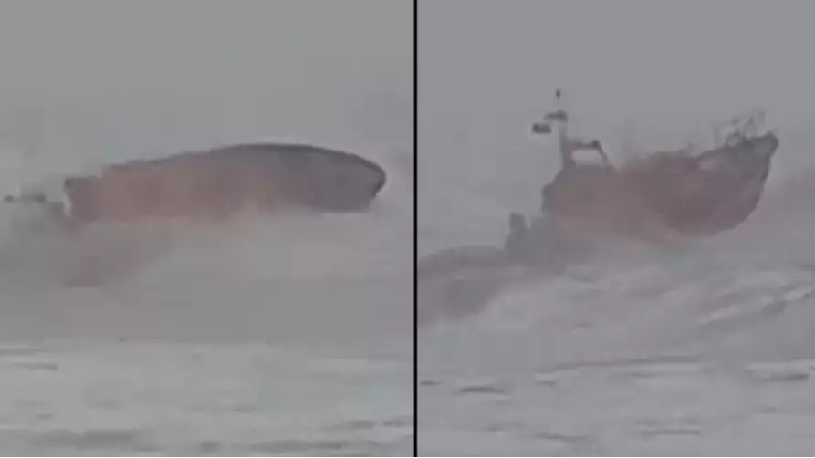 RNLI Lifeboat Crew Almost Capsize As They Battle To Save Surfer During Storm Ciara