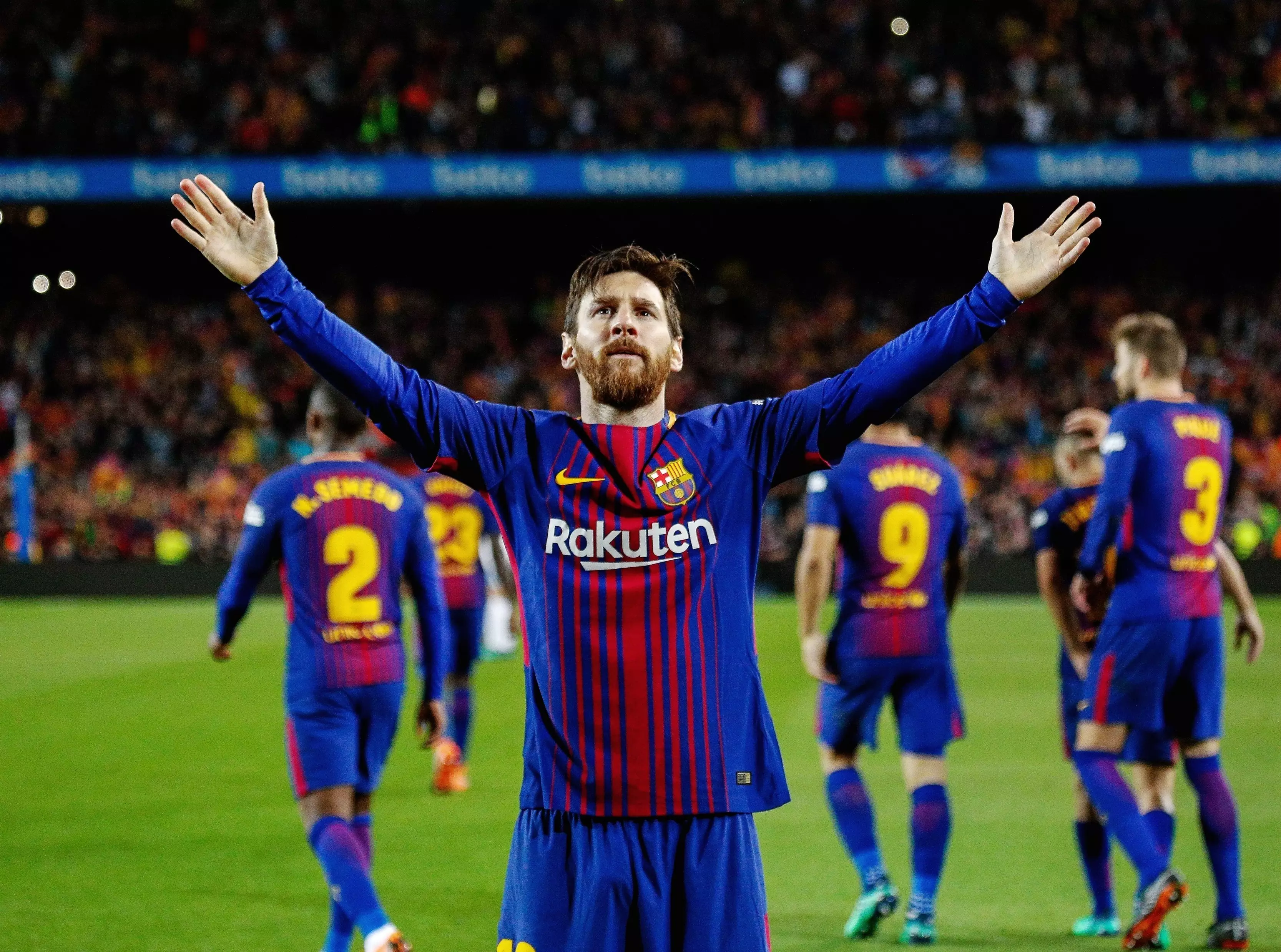 Messi celebrates scoring a goal for Barcelona. Image: PA