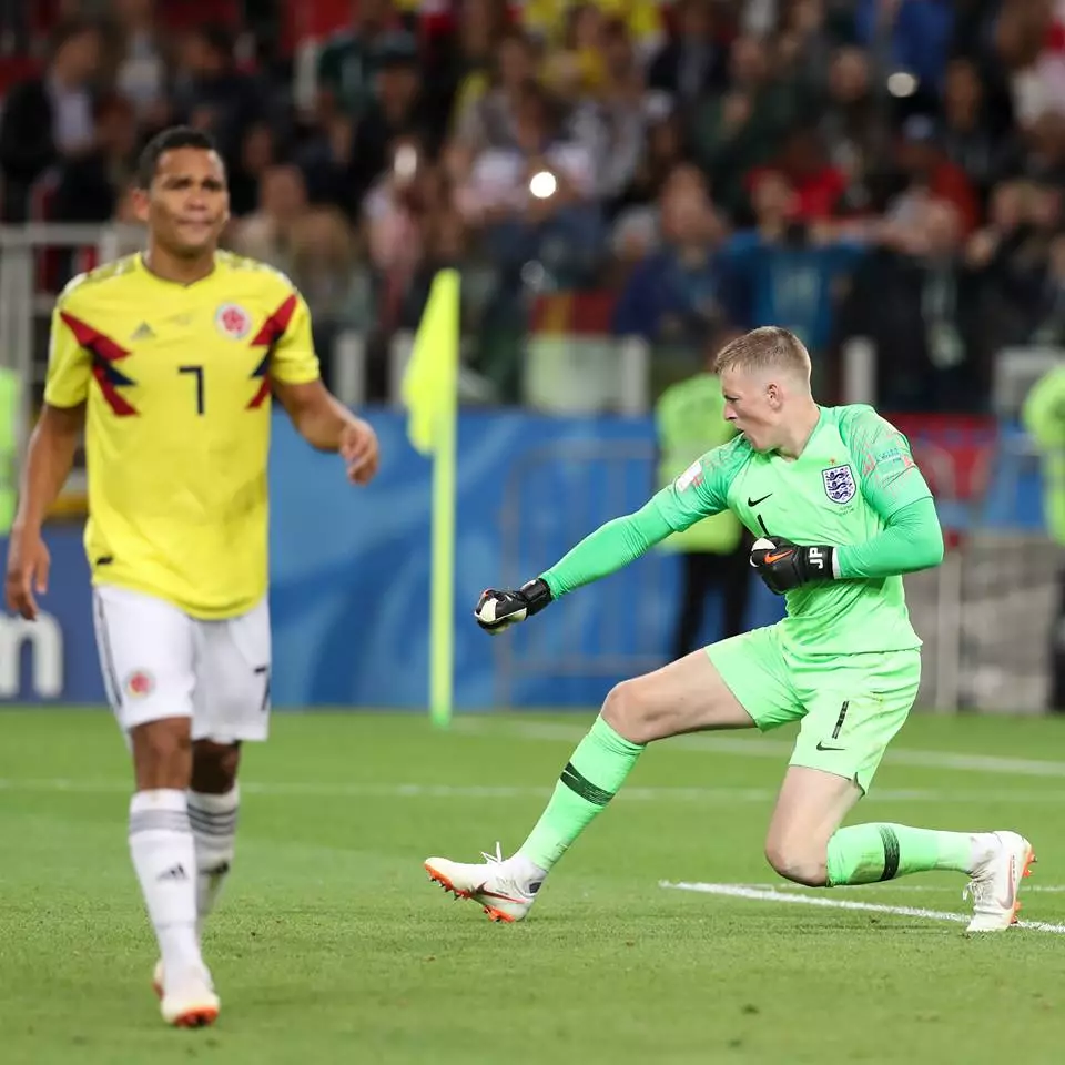 Pickford after saving Bacca's penalty. Image: PA Images