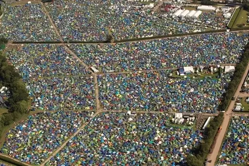 An aerial view of Glastonbury, to give you an idea of the number of tents at the festival.