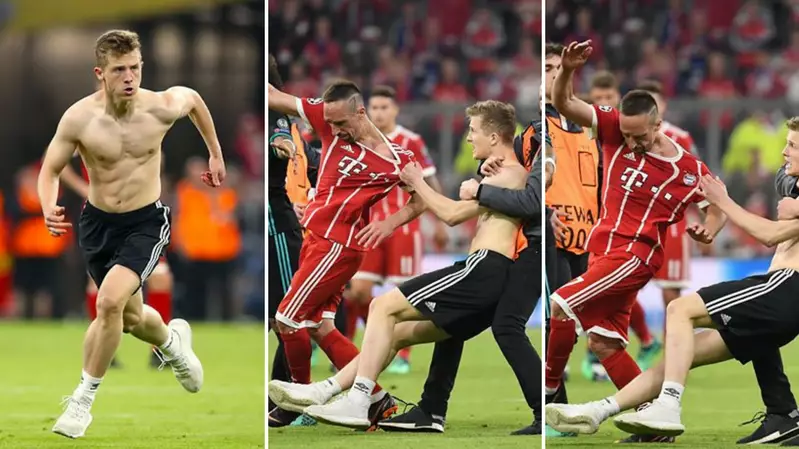 The Shocking Moment Franck Ribery Is Forced To Fight Off Pitch Invader At Full Time Last Night