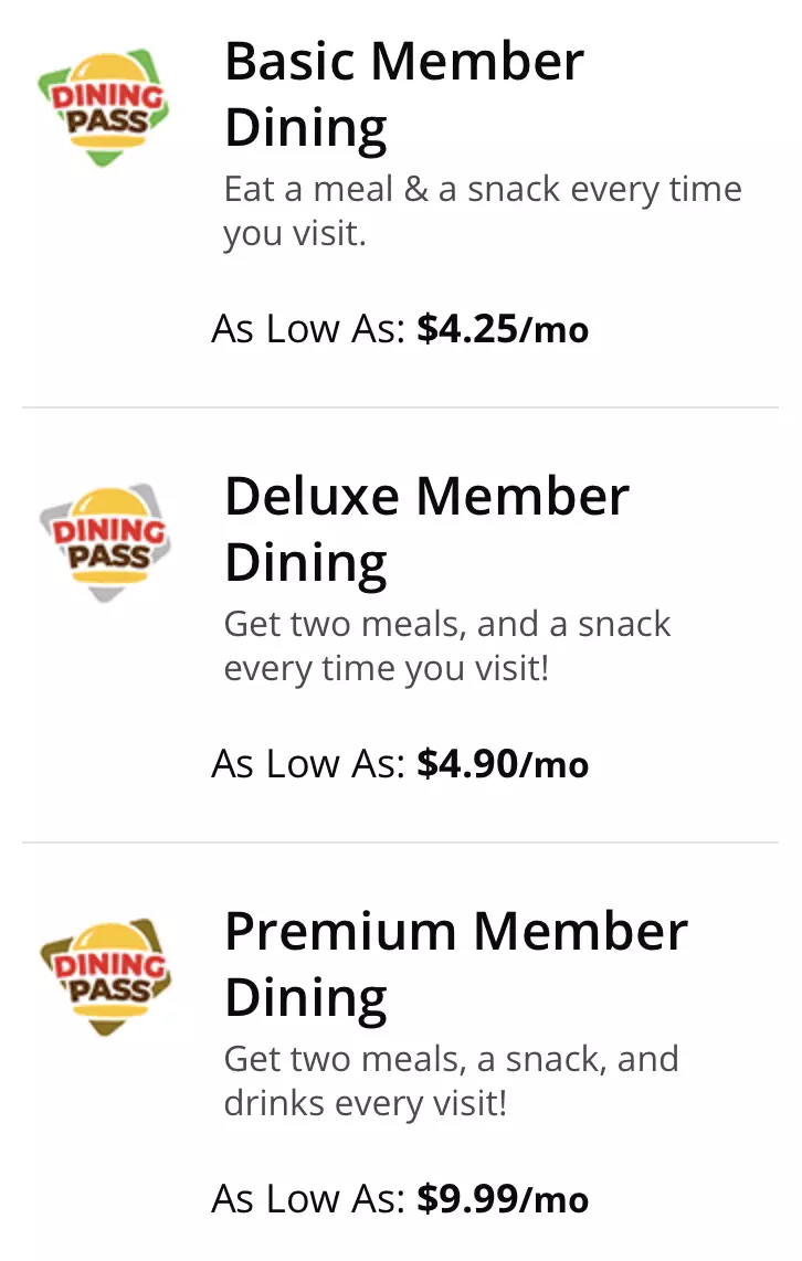 The current dining pass offer.