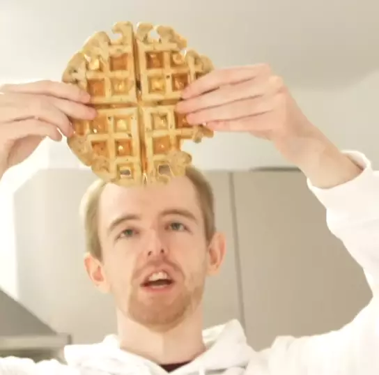 The end result is a crisp and golden sweet-and-savoury waffle (