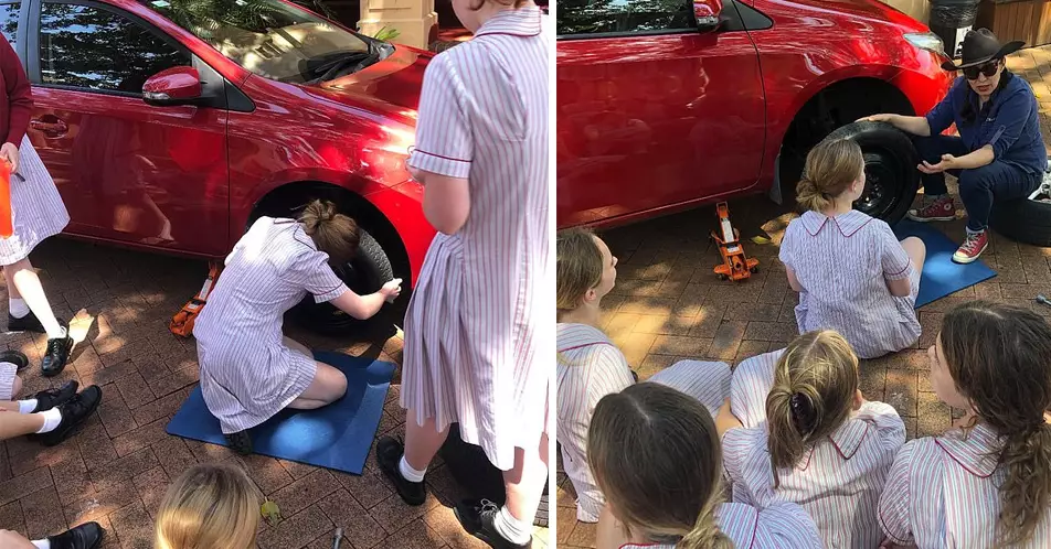 School Praised For Defying Gender Roles And Teaching Teenage Girls How To Change Tyres And Check Oil Levels
