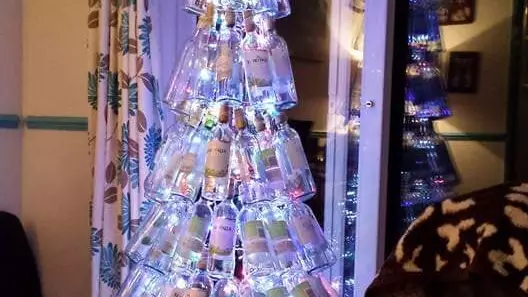 Mum's Homemade Light Up Christmas Tree Is Made Out Of Wine Bottles