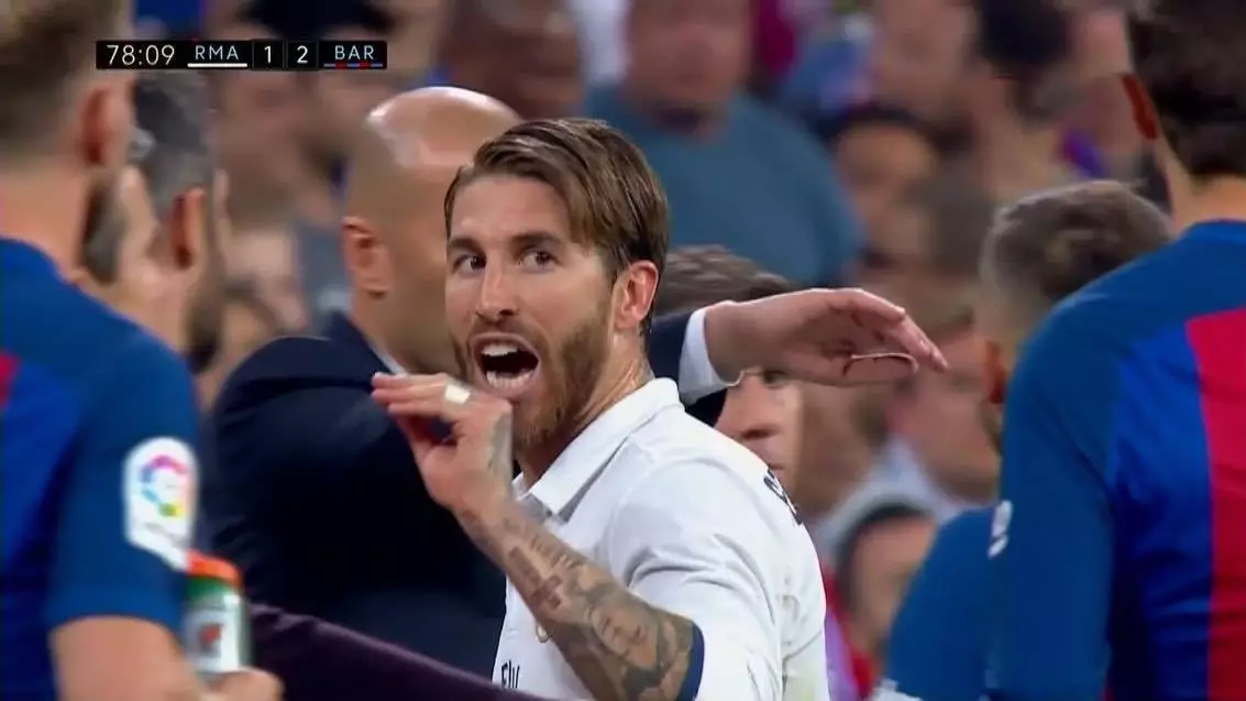 WATCH: Sergio Ramos Angrily Gestures Towards Gerard Pique