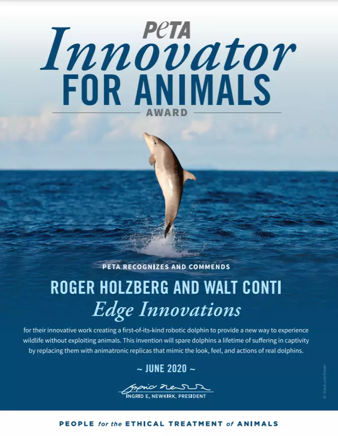 PETA US is sending an Innovator for Animals Award to Roger Holzberg and Walt Conti of Edge Innovations (