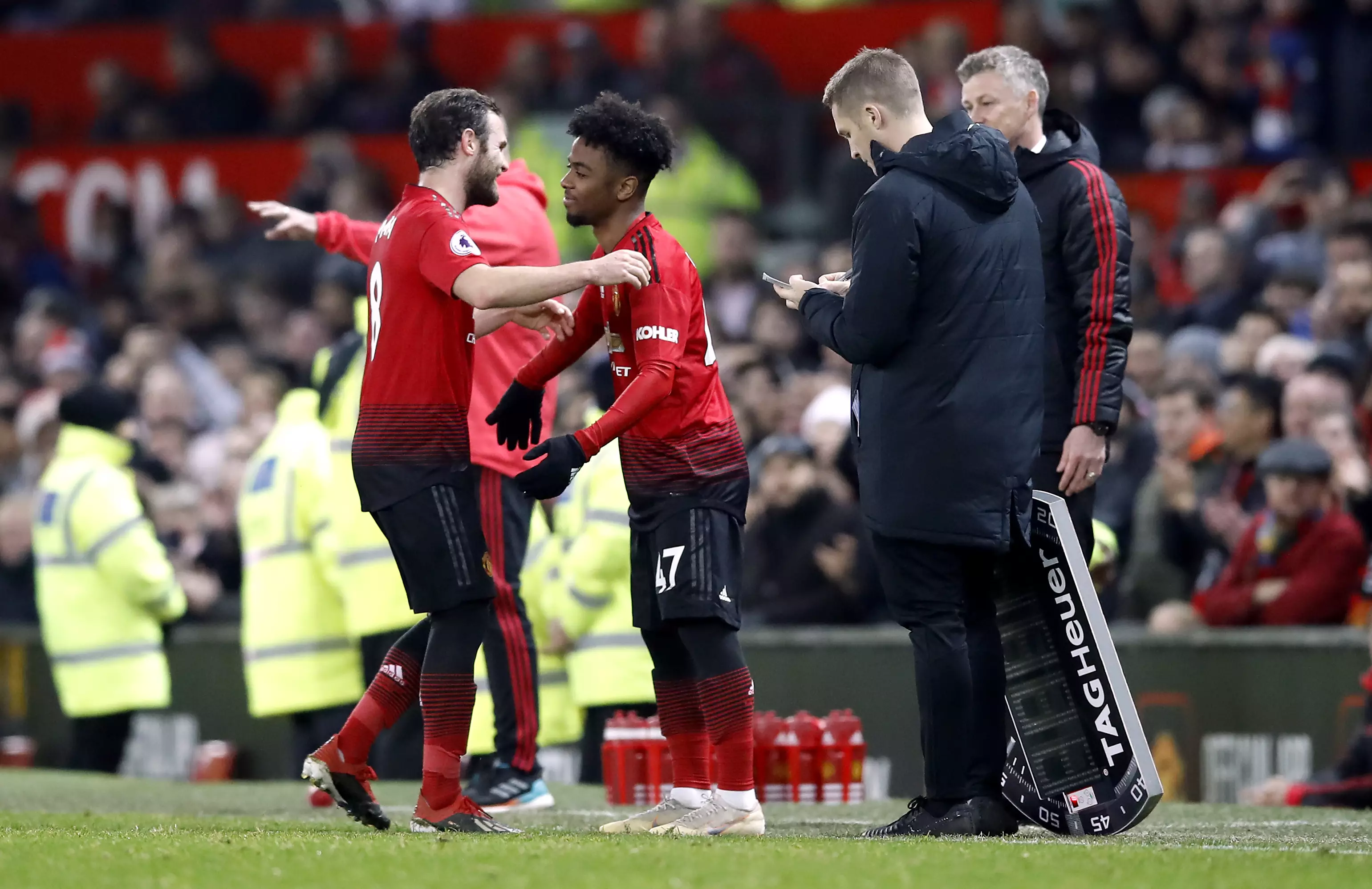 Gomes coming on for Mata earlier this season. Image: PA Images