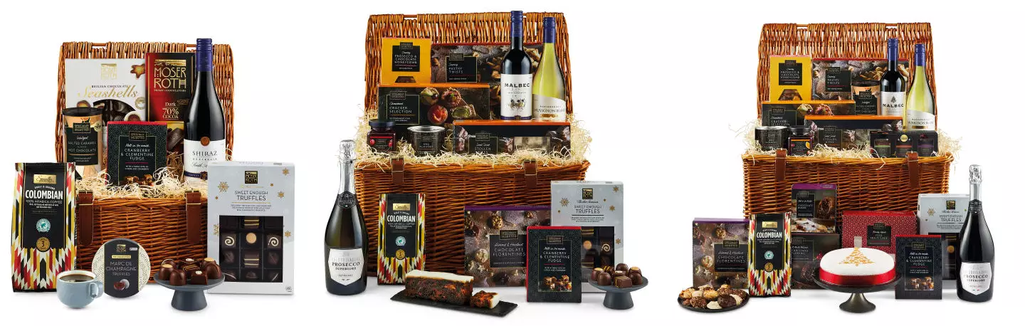The Specially Selected Treats Hamper (£34.99), The Specially Selected Luxury Hamper (£59.99), The Christmas Feast Hamper (£79.99).