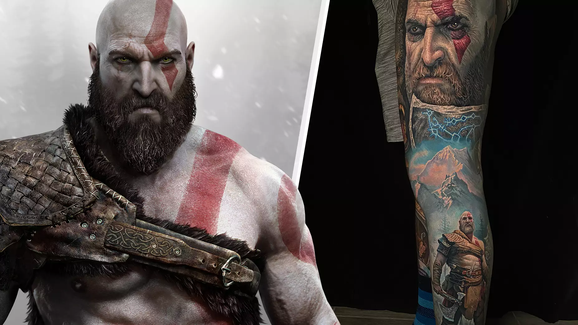 This ‘God Of War’ Leg Sleeve Tattoo Is An Incredible Piece Of Art