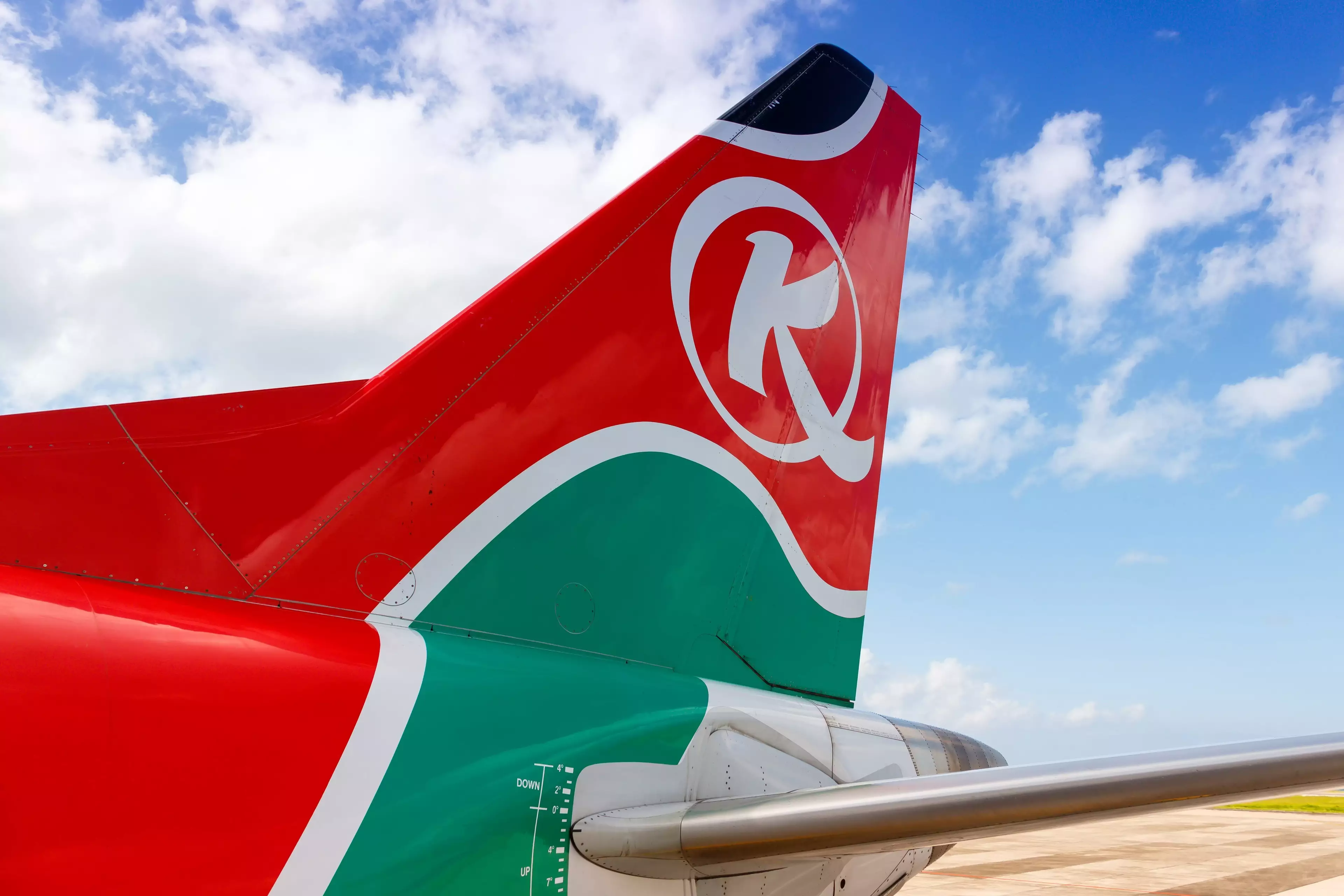 The tail of a Kenya Airways aeroplane.