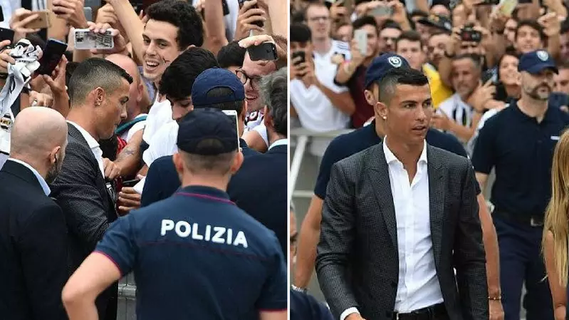 Fervent Juventus Supporters Flock To Catch First Glimpse Of New Star Cristiano Ronaldo