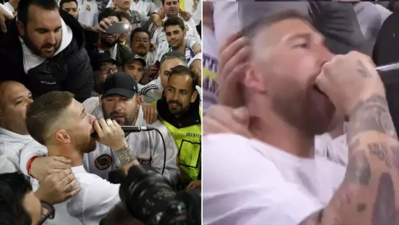 Sergio Ramos Grabs Microphone And Sings With Madrid Fans After Full-Time 