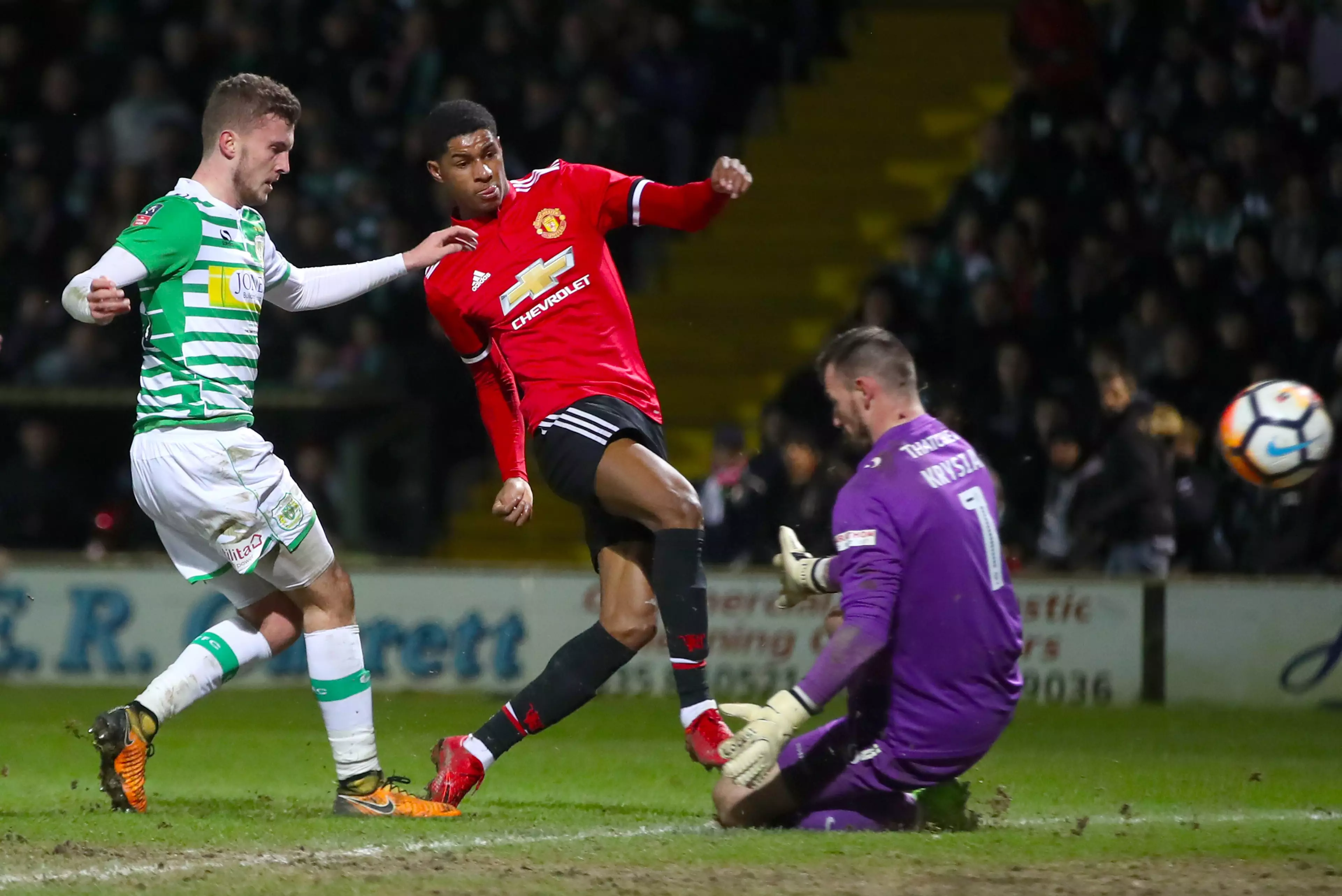 Rashford scores for United in the FA Cup. Image: PA