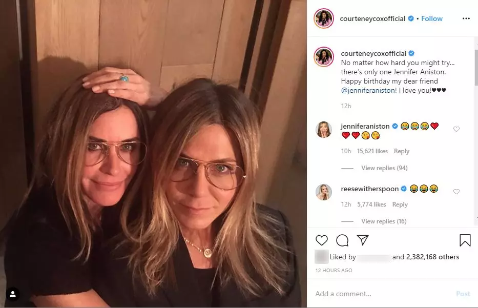 Jen and Reese Witherspoon both replied to Courteney's post.