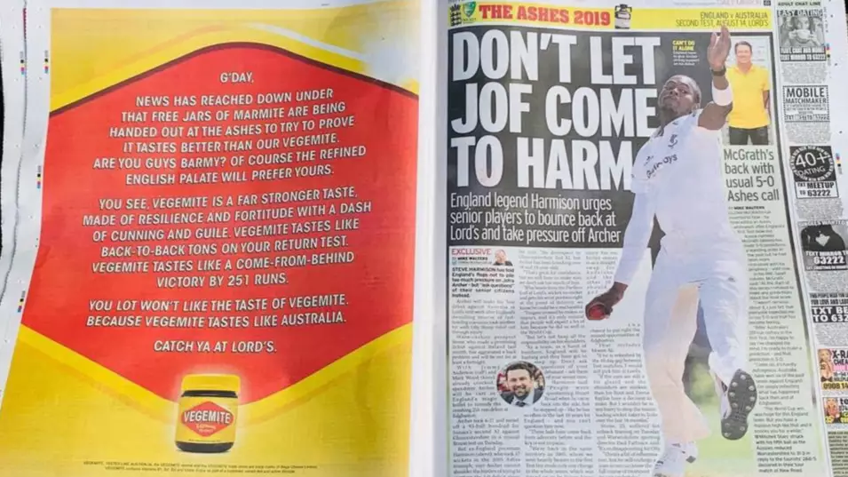 Vegemite Takes Out Savage Full Page Ad In English Newspaper After First Ashes Test Win