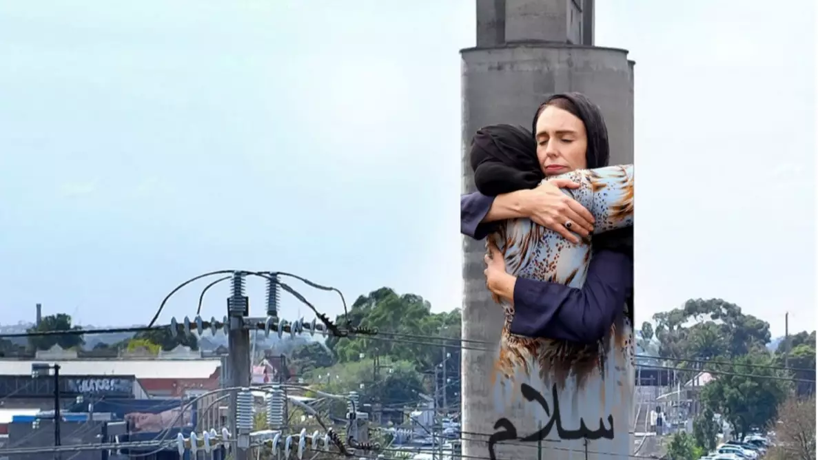 Image Of New Zealand PM Hugging Mourner To Be Immortalised On Melbourne Silo