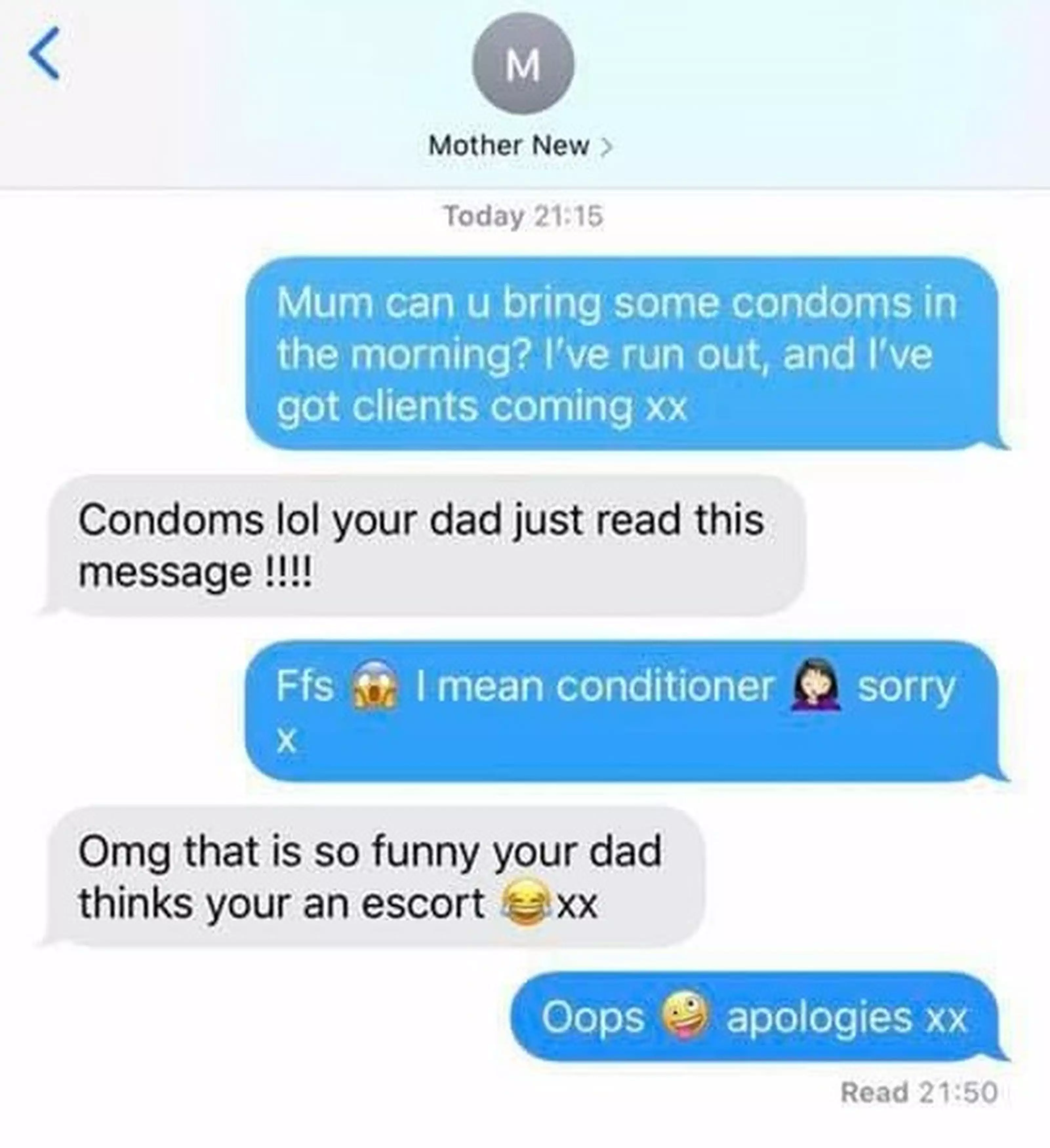Kirsty sent the awkward text to her mum (